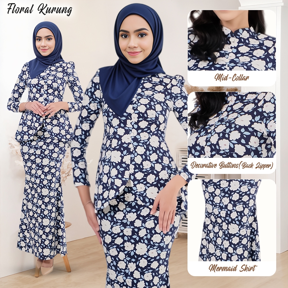 Sarah Kurung Baju Raya 2024 Baju Kebaya Muslimah Floral Baju Kurung