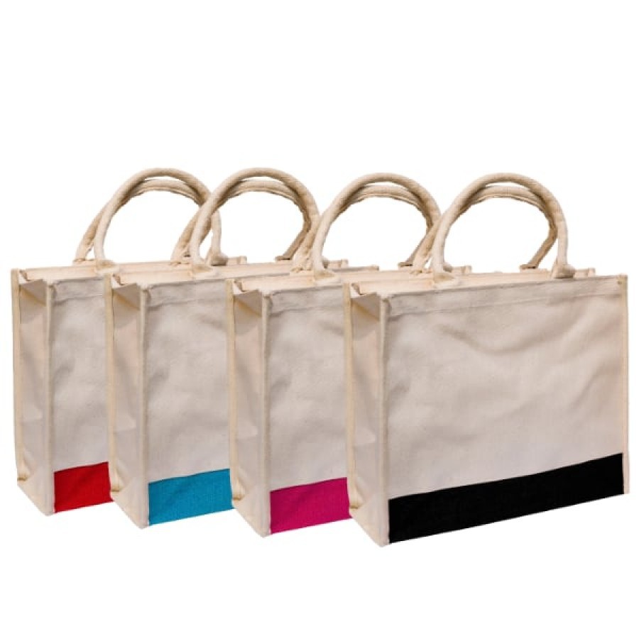 Casual Horizontal Coloured Bottom Stripe Laminated Canvas Bag with Zip