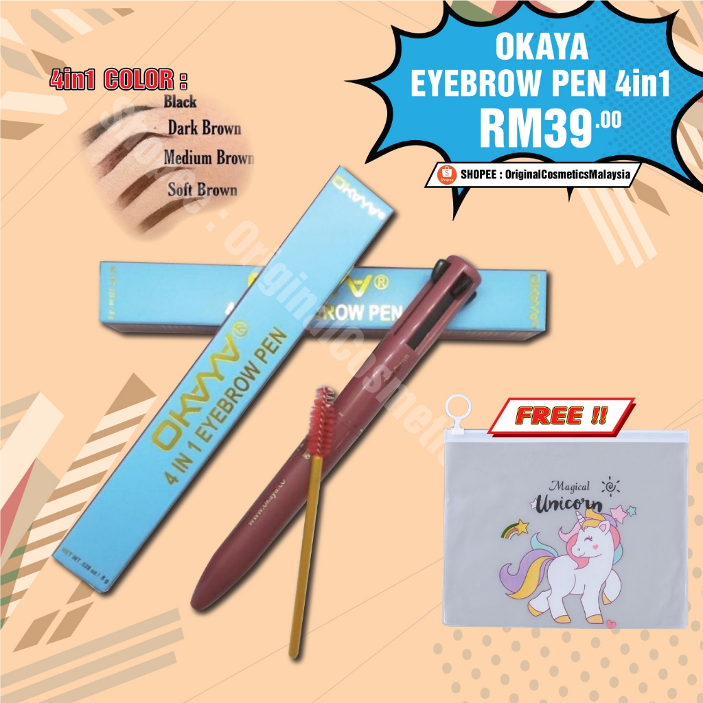 🎁OKAYA EYEBROW PEN 4IN1 WATERPROOF SUPER CANTIK PIGMENTED EYEBROW Mua ...