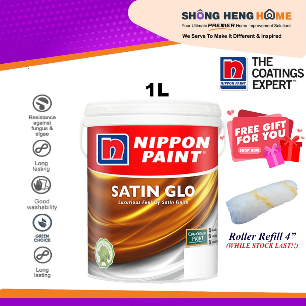 1L - Nippon Paint Satin Glo Interior Wall CAT DALAM / INDOOR - COLOR ...