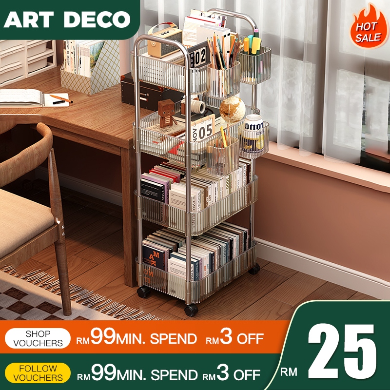 Movable Book Shelf Rak Buku Trolley Rack Storage Shelf With Wheels ...