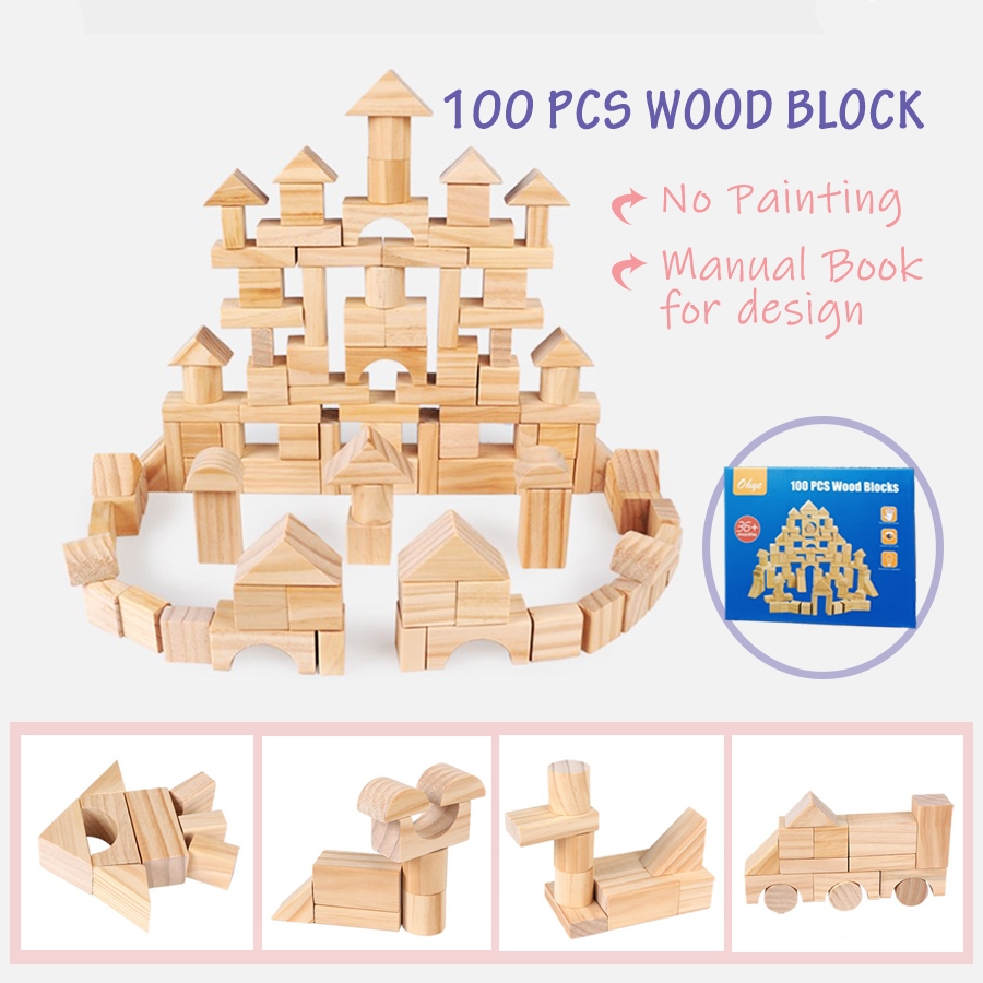 Baby Big Wooden Block No Colour Paint Large Particle Building Block ...