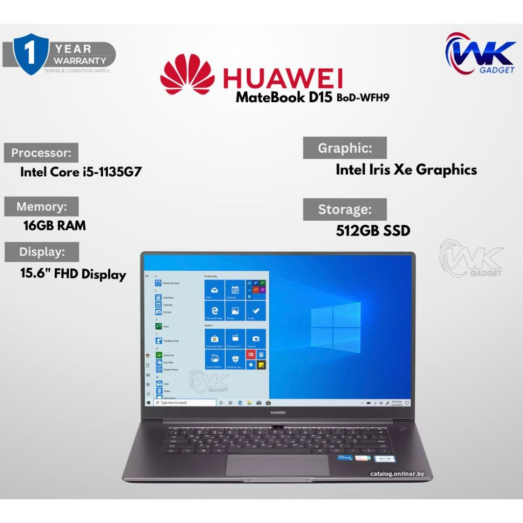 Huawei MateBook D15 2021 (BOD-WFH9) | Intel Core i5-11th Gen | 16GB RAM ...