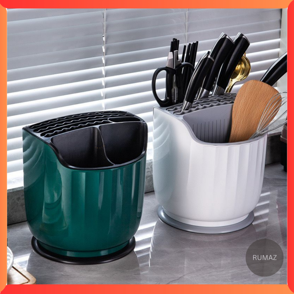 360 Rotating Large Kitchen Knife Storage Rack Cutlery Holder Organiser ...