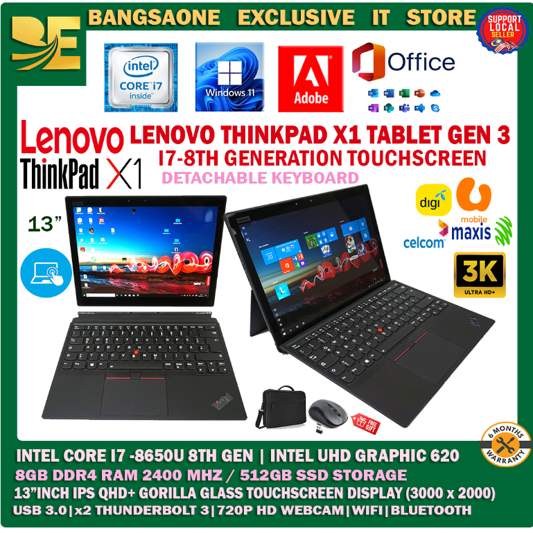 LENOVO THINKPAD X1 TABLET (GEN 3) TOUCHSCREEN INTEL CORE I78650U 8TH