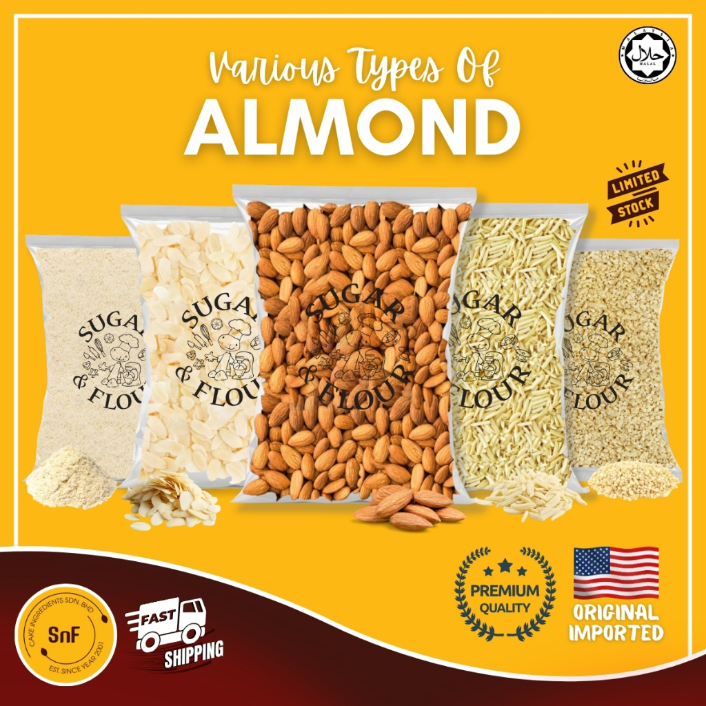 Almond Strips Whole Almond Flakes Almond Nibs Badam Cincang Serbuk ...