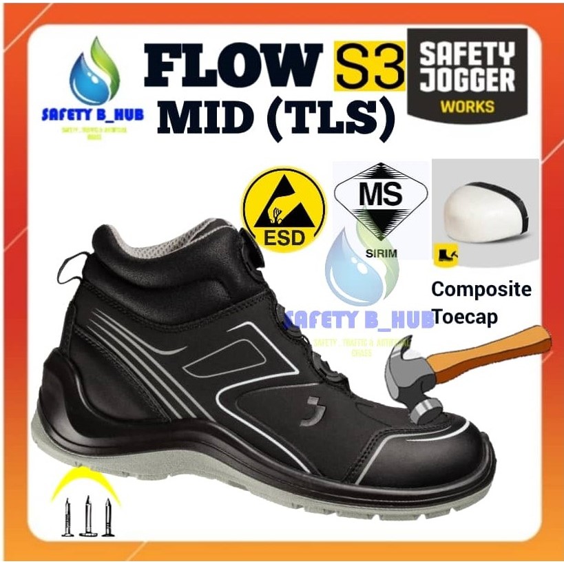 Safety Jogger Safety Shoes FLOW MidCut ( TLS ) ESD S3 SRC With SIRIM
