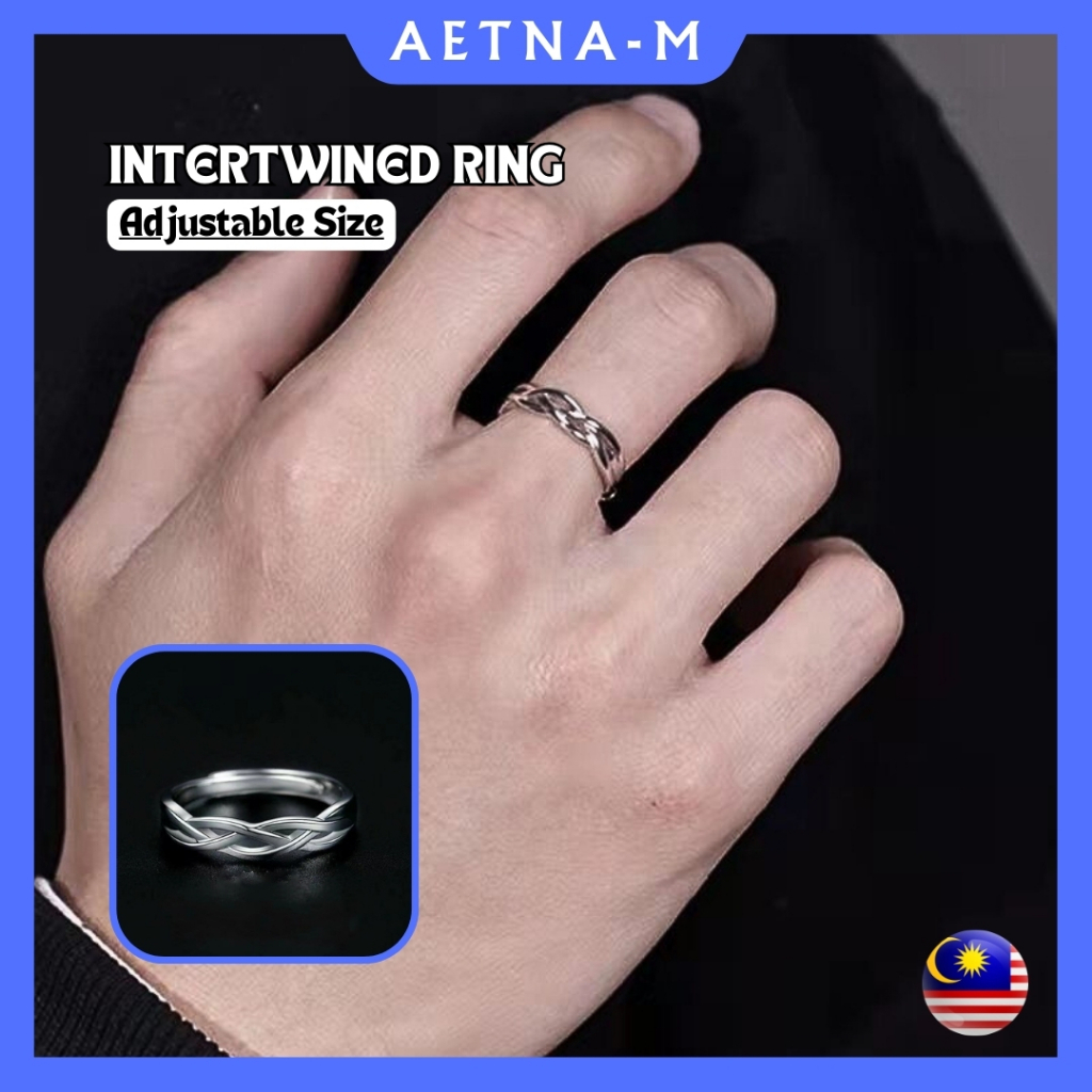 Intertwined Ring Men Style Open Ring Adjustable Silver Cincin Lelaki ...
