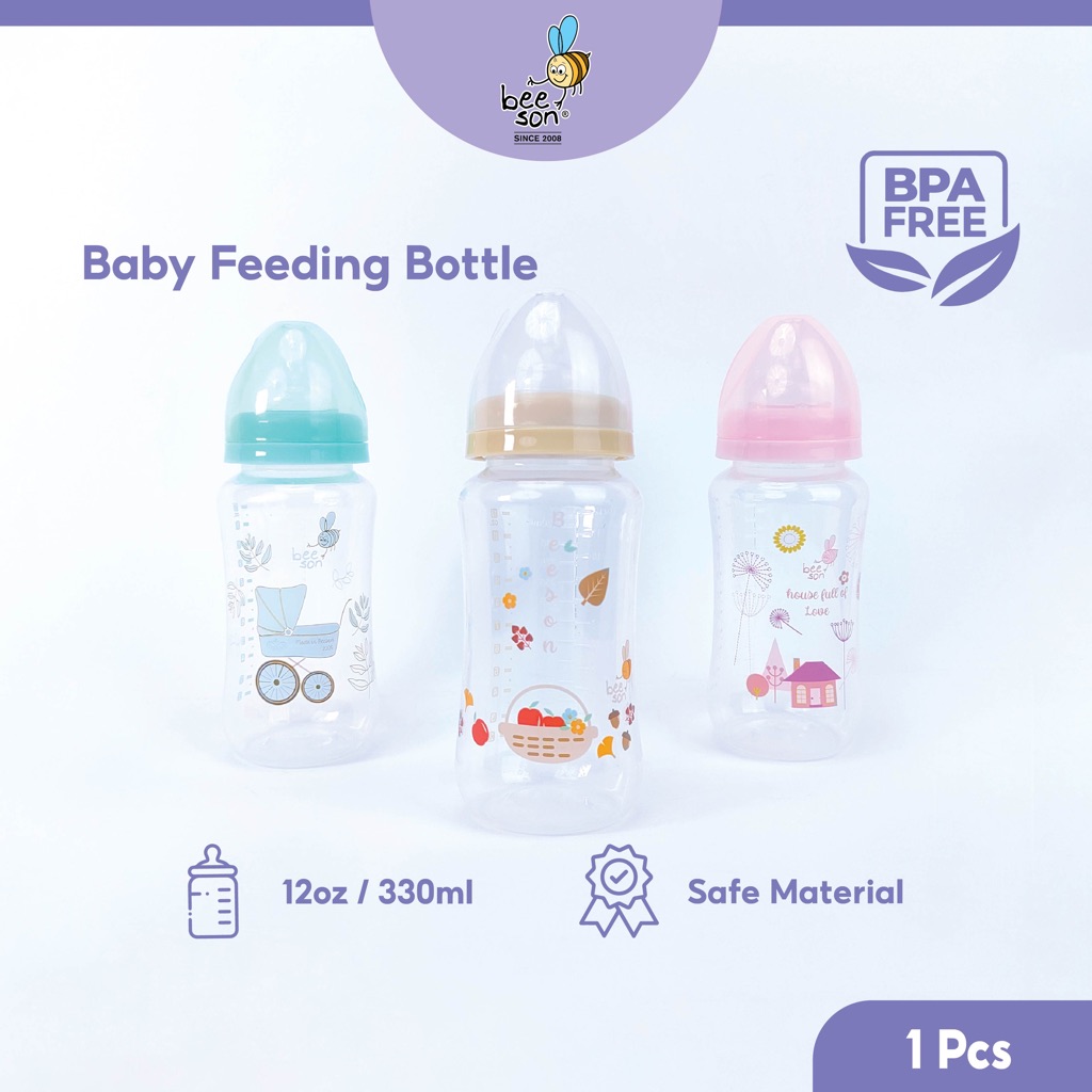 Beeson 12oz / 330ml Wide Neck Teat Feeding Bottle BPA Free / Botol Susu ...