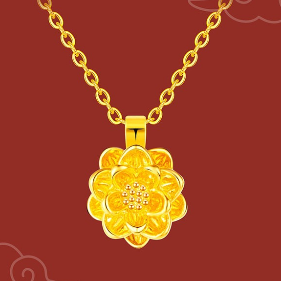 Lotus Flower Necklace 0.3 grams 999 Gold with 9K Yellow Gold Chain ...