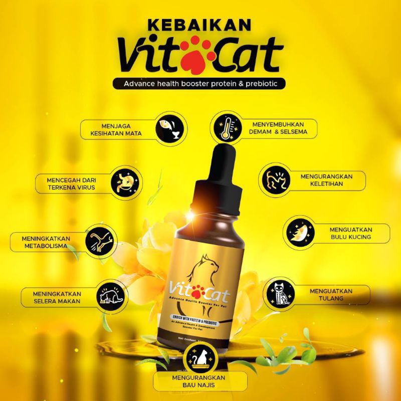 Vitocat Cat Vitamin Supplement Kucing Booster Gemuk Bulu Sihat Organic ...