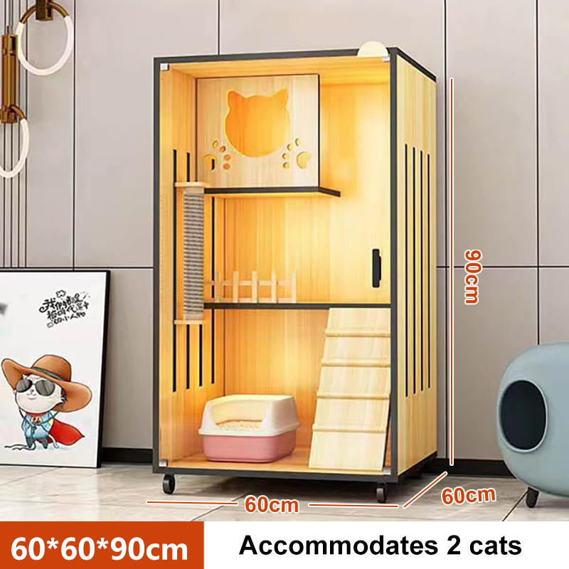 55.12" Cat Villa With Tempered Glass - Spacious Indoor Cat House With Shelves & Litter Area