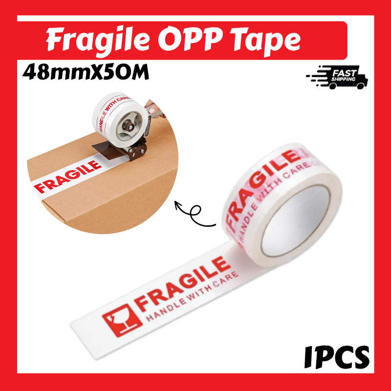 Fragile OPP Tape 50mic/48mm x 50M Adhesive Tape Kotak Fragile Marking ...