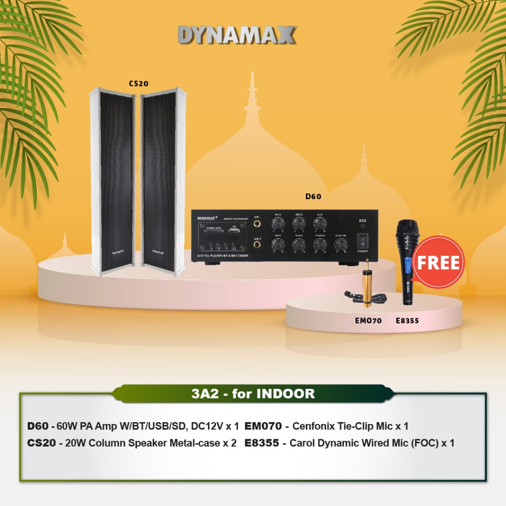 PA System For Surau Package DYNAMAX D60 60W PA Amplifier, 2-WAY 20W ...