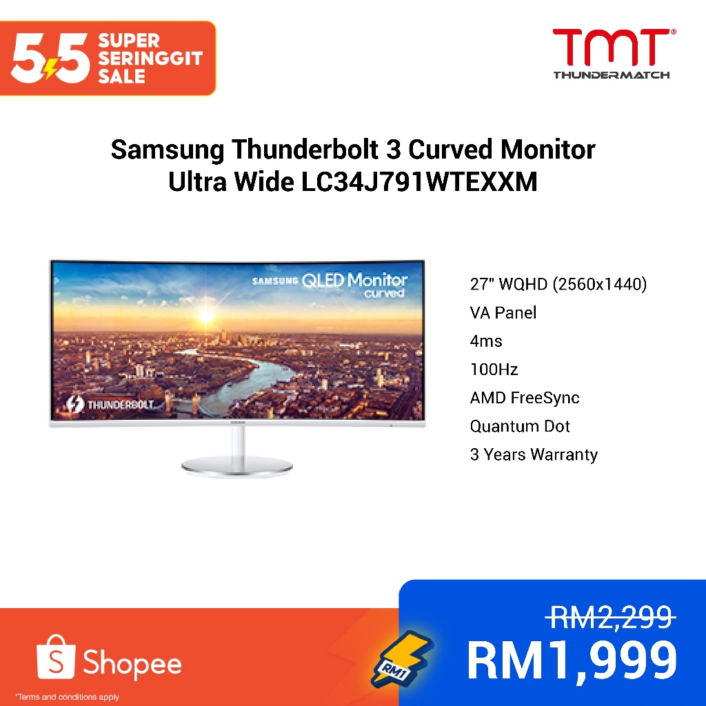 Samsung Thunderbolt 3 Curved Monitor Ultra Wide LC34J791WTEXXM | 34 ...