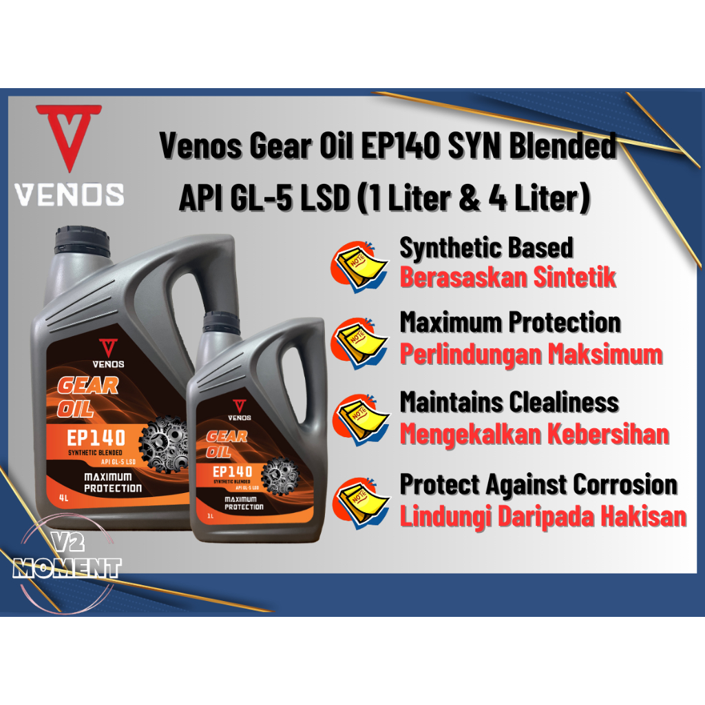 VENOS GEAR OIL EP140 SYNTHETIC BLEDED API GL-5 LSD (1 LITER & 4 LITER ...