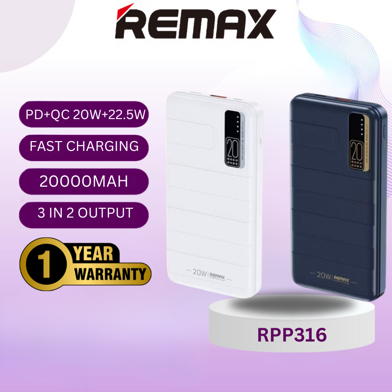 REMAX RPP-316 Noah Series QC Fast Charging 20000mAh Powerbank (20w + 22 ...