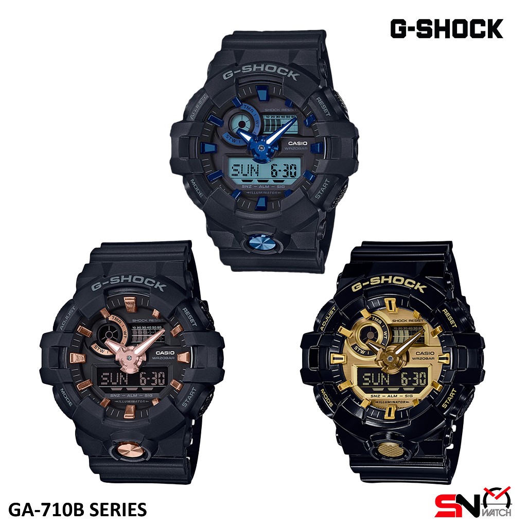 Casio G-Shock GA-710B GA-710GB Metallic Color Analog Digital Black ...