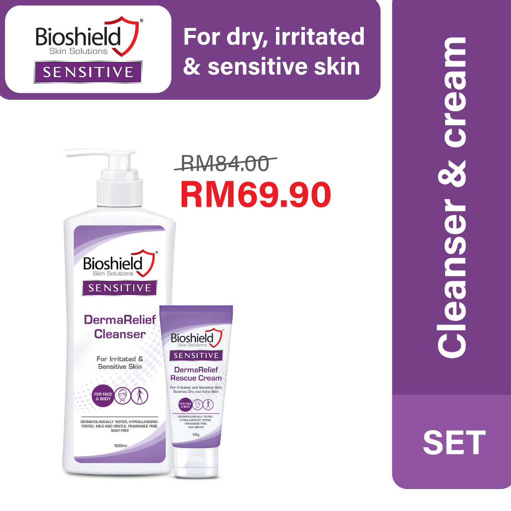 Bioshield Sensitive Derma Relief Rescue Pack - Cleanser + Cream for ...