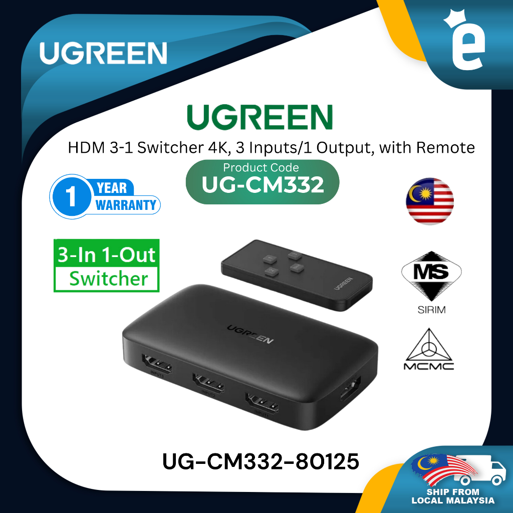 UGREEN CM332 HDM HD SWITCHER 3 IN 1 OUTPUT WITH REMOTE, SUPPORT 4K@30HZ ...