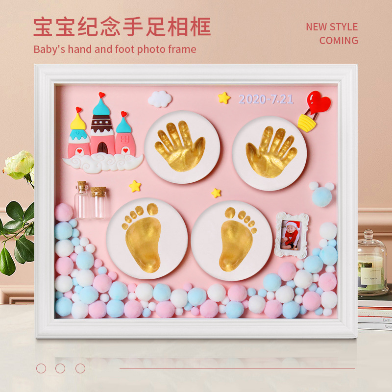 Baby hand and foot print mud满月纪念手足印宝宝手印脚印婴儿百天手脚印泥相框新生儿胎毛礼物 | Shopee ...