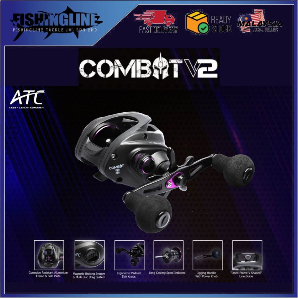 ATC Combat Plus V2 201[[[LEFT HANDLE]]] Baitcasting Fishing Reel - with ...