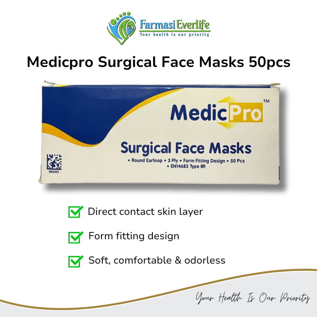 Medicpro 3PLY Surgical Face Mask Ear Loops 50Pcs | Shopee Malaysia