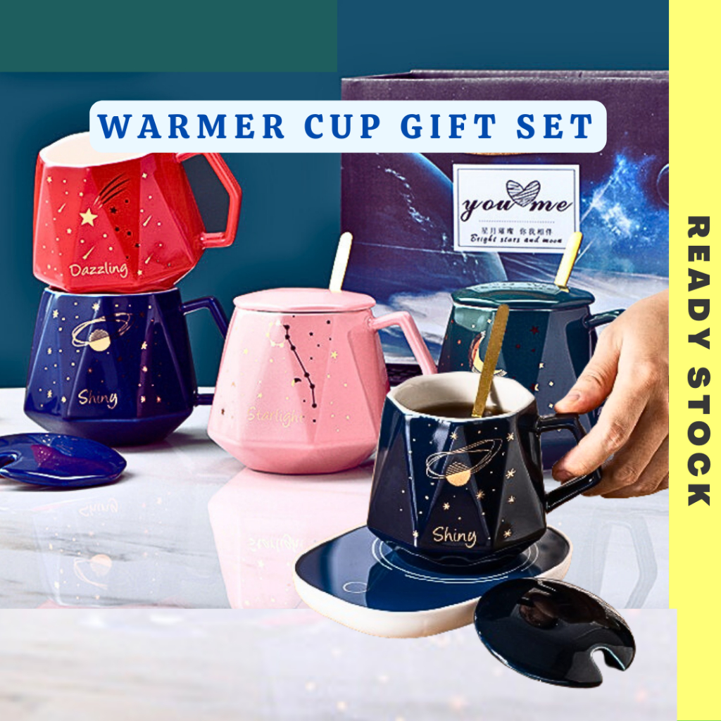 Constant Temperature Cup Ceramic Mug Warmer Gift Set Milk Cawan Kopi ...