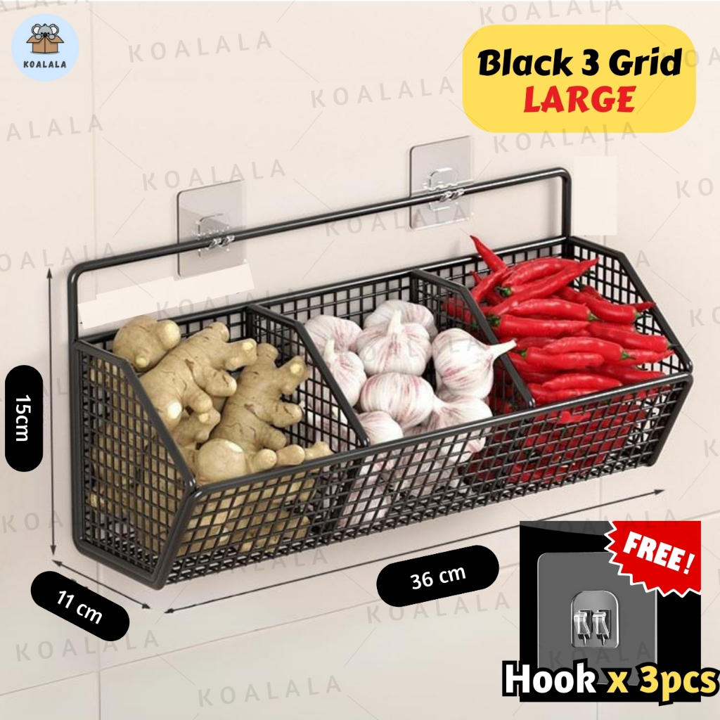 1/2/3 Grid Wall Mounted Onion Storage Basket Bekas Bawang Rack