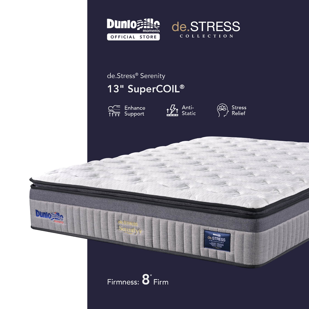 Dunlopillo de.Stress Serenity Anti Static SuperCoil Spring Firm Mattress 13 33cm Tilam King Shopee Malaysia