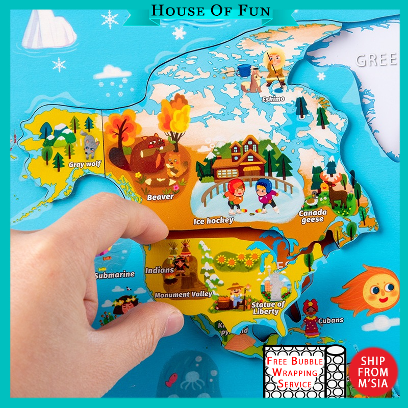 Wooden Magnetic World Map 184 Geographical Information Card Countries ...