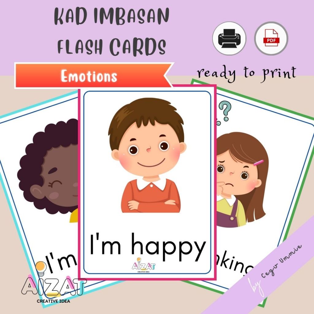 Emotions Flash Cards Kad Imbasan Emosi Bergambar Kids Early Learning ...