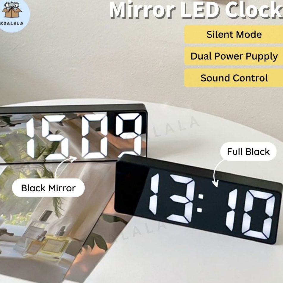 Sound Control Mirror LED Digital Clock Table Clock Alarm Clock LED ...