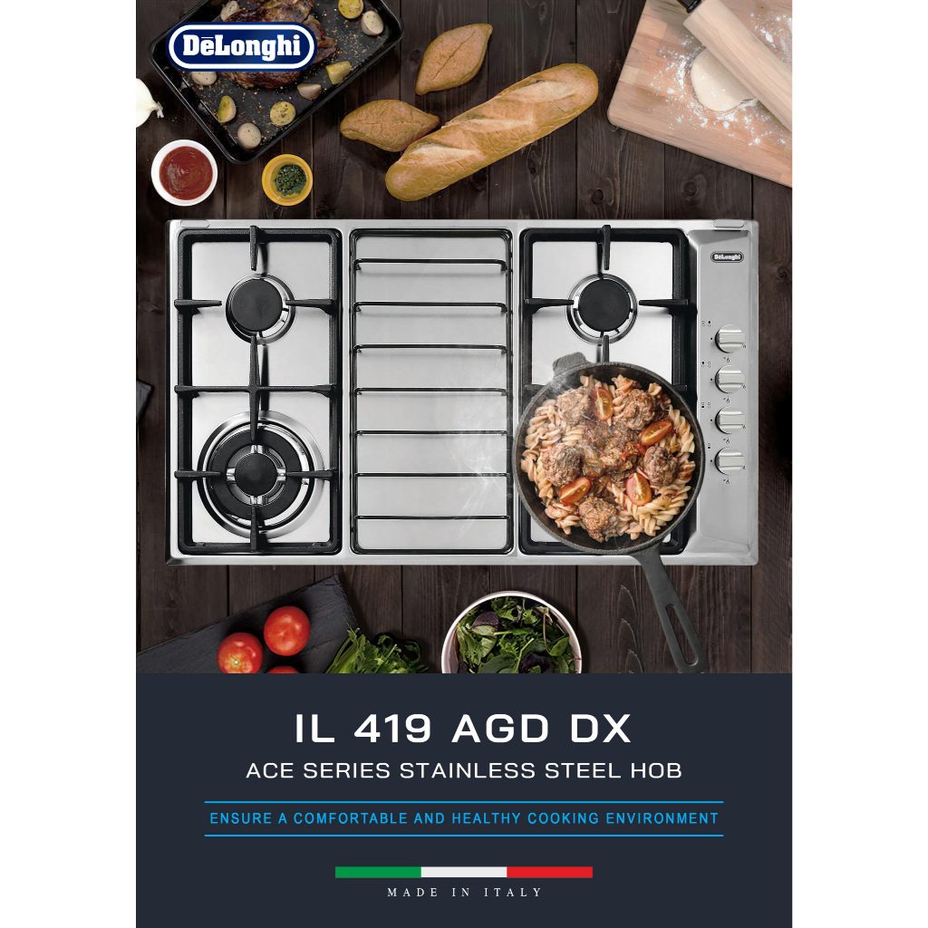 DeLonghi Gas Hob Cooker Stainless Steel Stove 4 Burners Hob IL 319 ASD