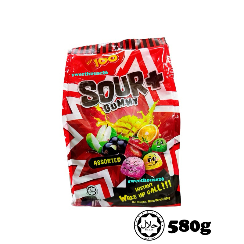 Lot 100 Sour Assorted Flavoured Gummy 580g Halal Shopee Malaysia