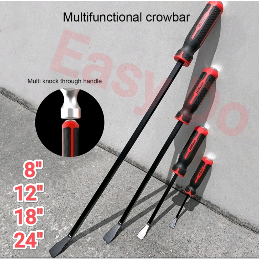 Heavy-Duty Pry Bar Set – 8/12/18/24 Inch Crowbars, Heat-Treated Steel, Non-Slip Handle, Curved Tip For Car Repair & Demolition