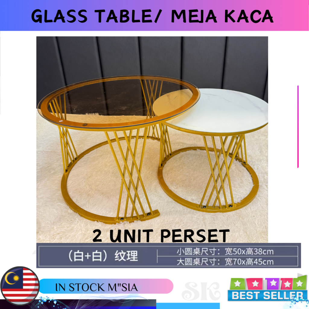 💯SK💯🛒STOCK MALAYSIA 🛒KACA GLASS TOP Round Table Shape Coffee Tea Simple ...