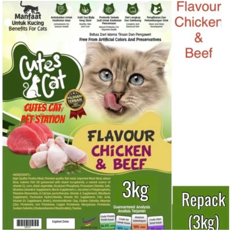 Repack Cat Food 3kg Makanan Kucing Flavour Chicken Beef | Shopee Malaysia
