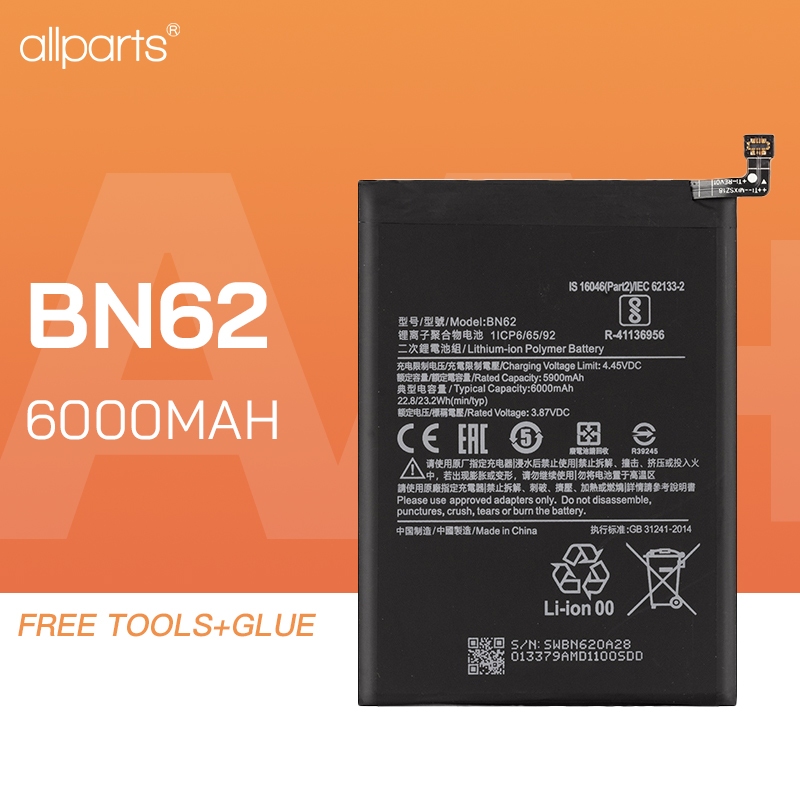 Allparts Bn62 Battery For Xiaomi Redmi Note 9 4g Redmi 9t Poco M3 Bateri 6000mah Shopee 8600