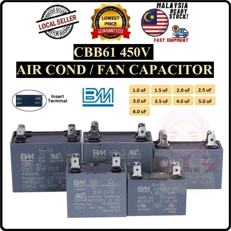 Aircond / Fan Capacitor 4 Pin / Kapasitor Kipas BM CBB61 450V for