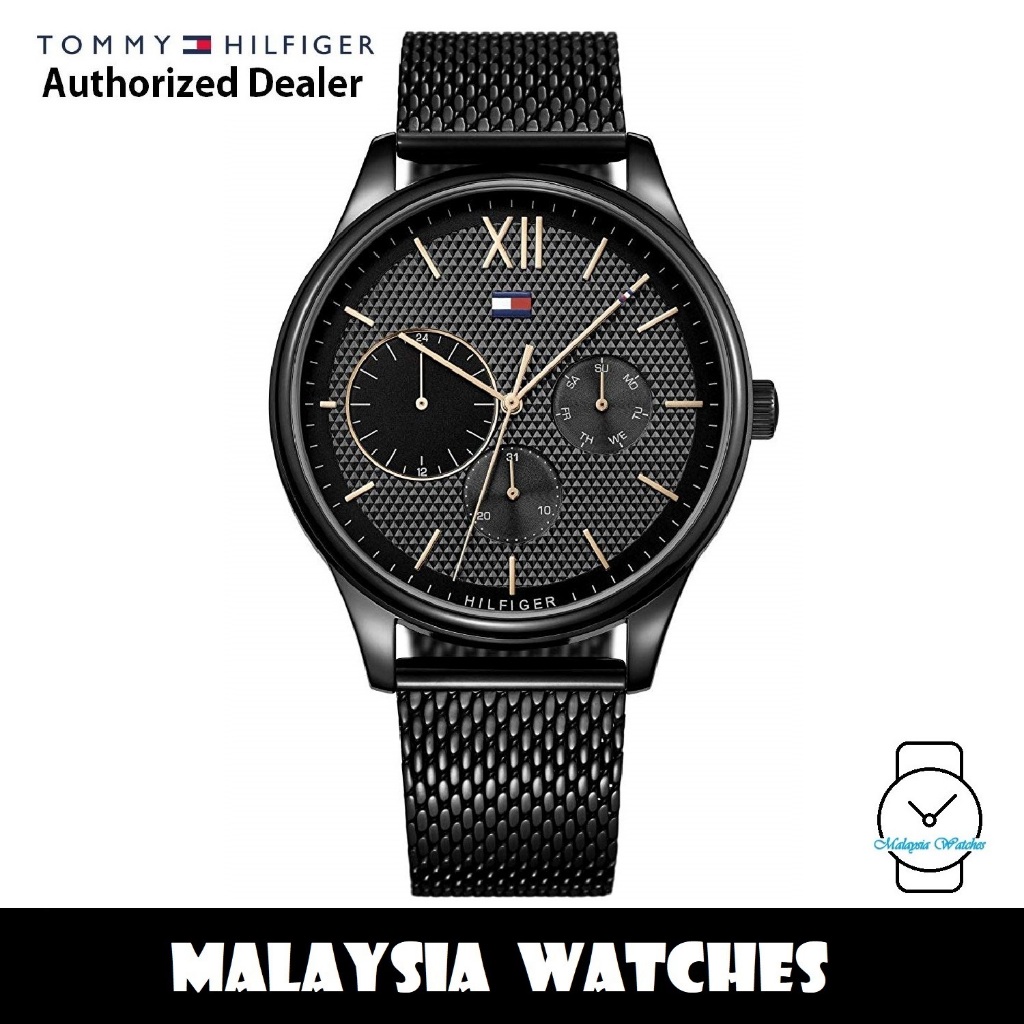 100 Ori Tommy Hilfiger Men s 1791420 Damon Black Dial Stainless Steel Watch Shopee Malaysia