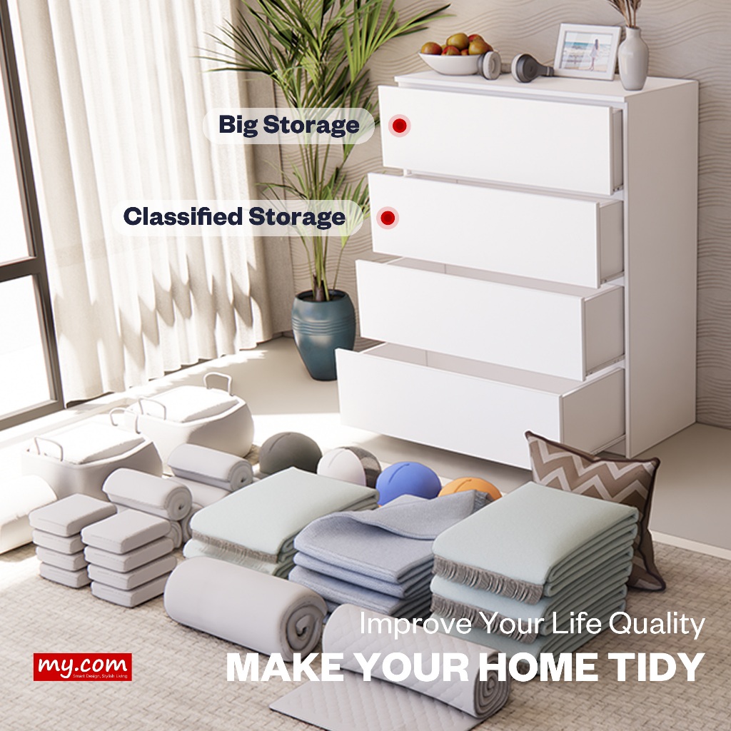 [105CM XL] Almari Laci Baju/ 4 Layers Chest Drawer Storage with Locker ...