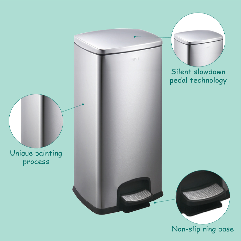 Luxbin™ Tong Sampah Dapur Besar Dustbin Kitchen Stainless Steel 20L 30L ...