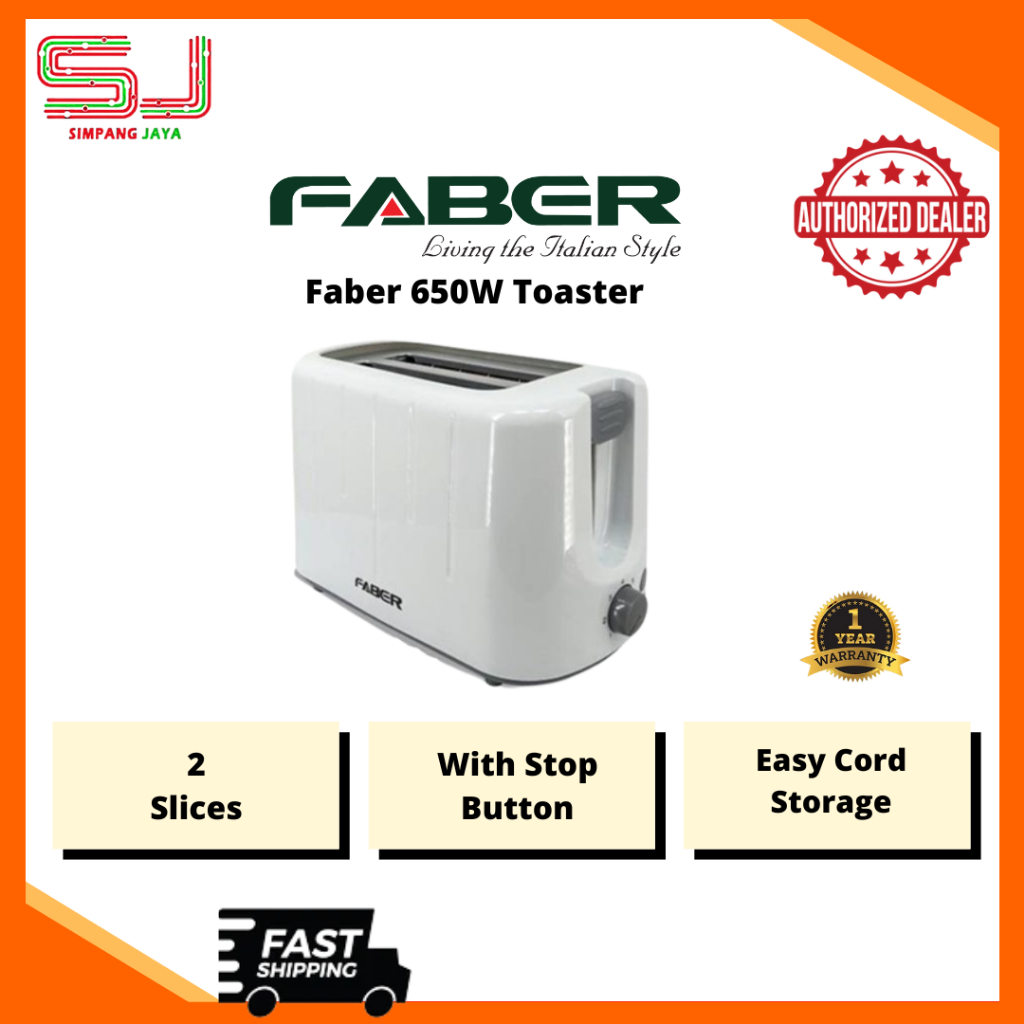 Faber Toaster | 650W | 2 Slices | With Stop Button | Easy Cord Storage ...