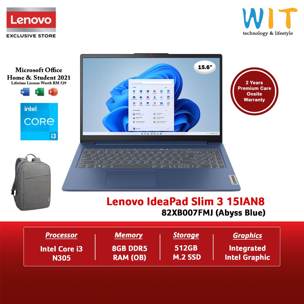 Lenovo Ideapad Slim 3 15IAN8 82XB007FMJ /7GMJ (Intel Core i3-N305/8GB ...