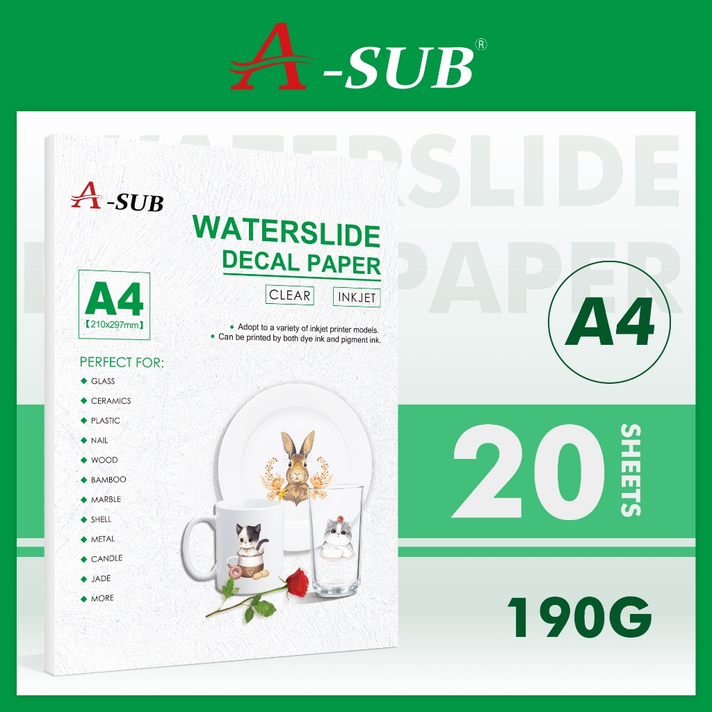 【Water Transfer Paper】A-SUB A4 Clear Waterslide Decal Transfer Paper ...