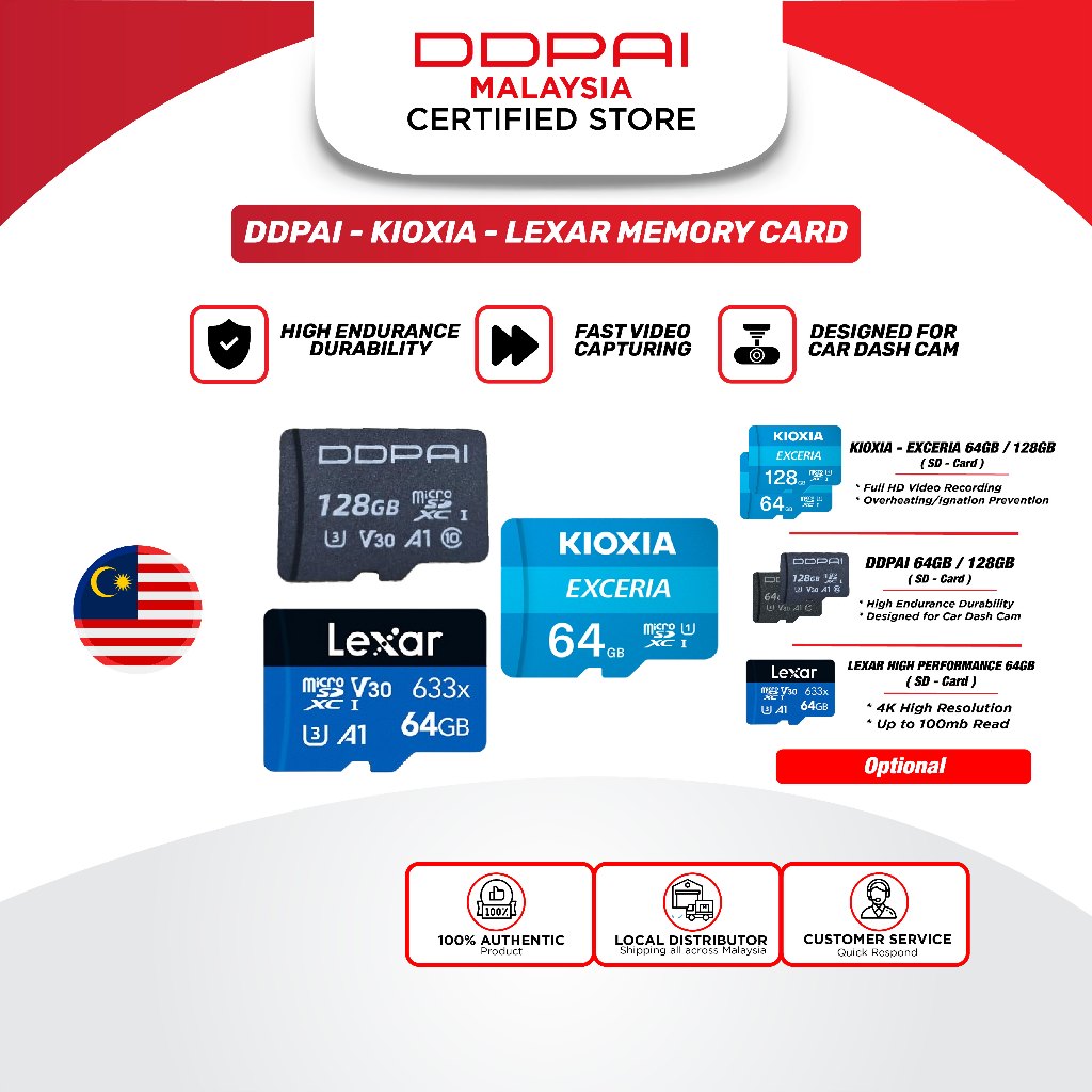 DDpai SD Card & KIOXIA Exceria & Lexar High Performance microSD C10 U1