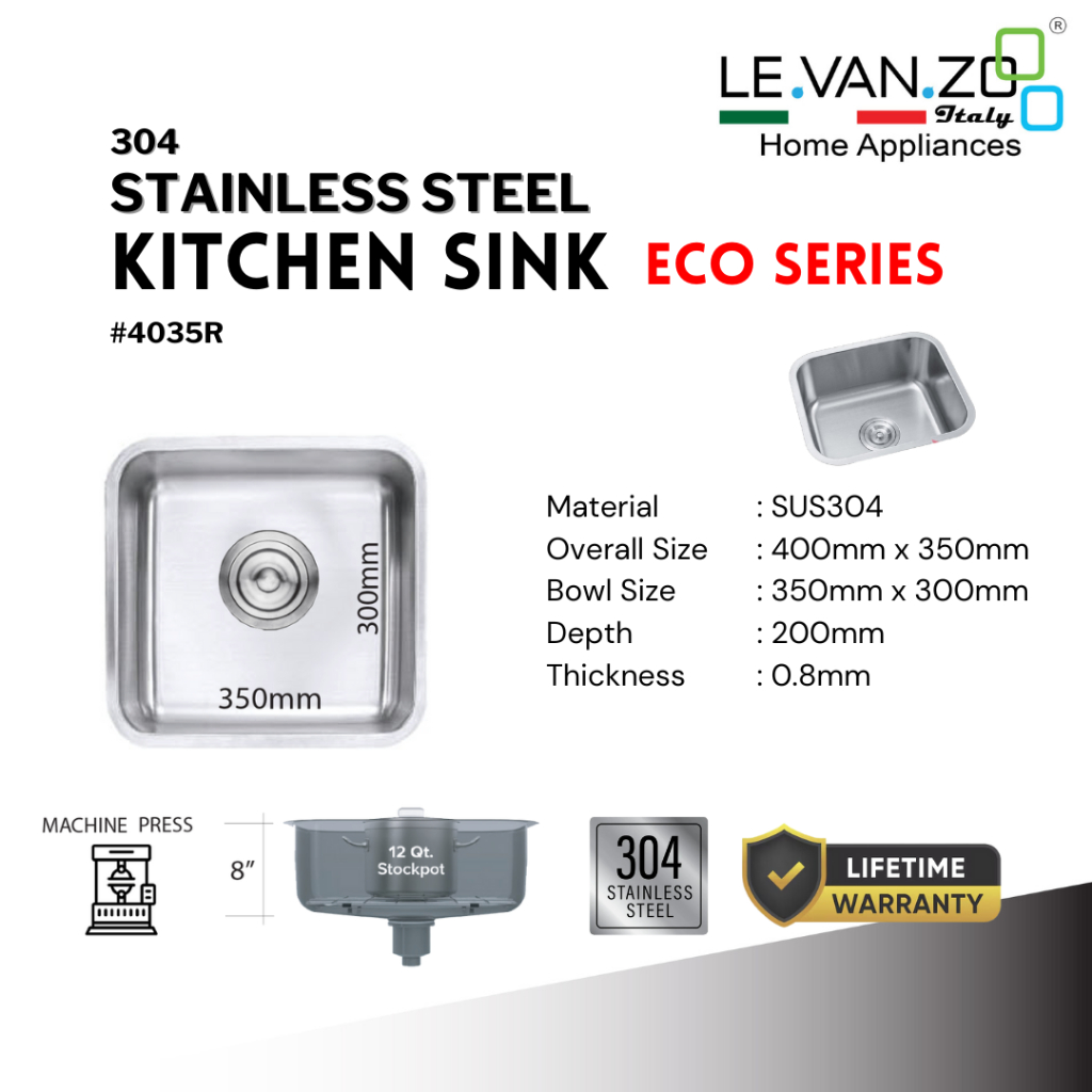 LEVANZO Stainless Steel Kitchen Sink Eco 1.0 Series #4035R | Shopee ...