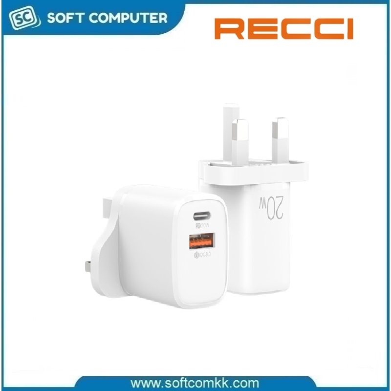 Recci RC30U 20W PD3.0 + QC3.0 USB & Type C Charger White | Shopee Malaysia