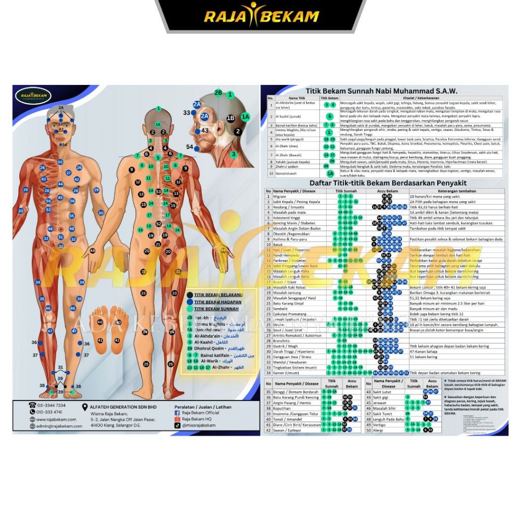 Poster Panduan Bekam / Poster 9in1 / Peta Titik Bekam A3 by Raja Bekam ...